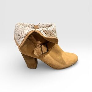 Rue21 Tan Heeled Booties with Lace Detail